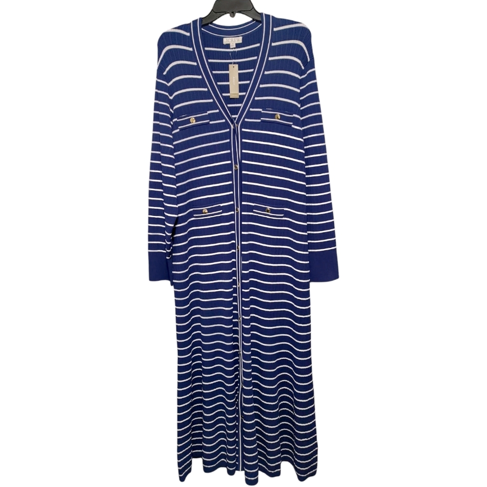 J. Crew Navy Blue Striped Button Up Sweater Dress Women's Plus Size 3X - Picture 3 of 10